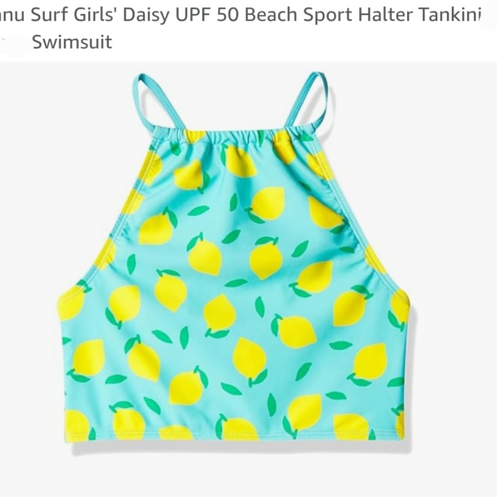 NWT Girls Sz 14 Kanu Surf Aqua Lemon Bikini Top‎ Swimwear